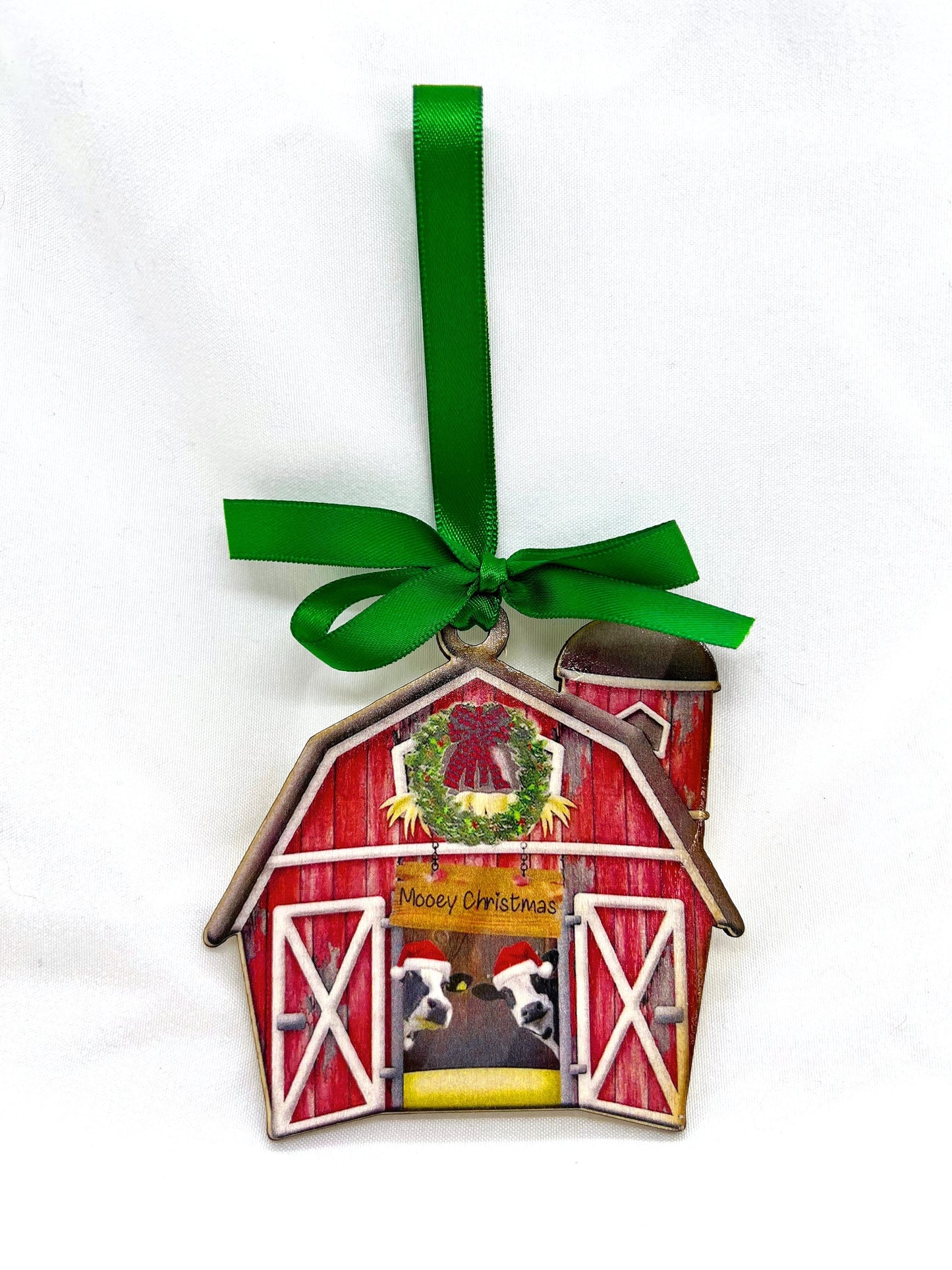 Red Barn Ornament - Farm Ornament, Christmas Ornament, Holiday Ornament, Farmer Gift, Mooey Christmas, Red Barn, Cow Ornament, Sublimation - Rhythms of Grace Creative
