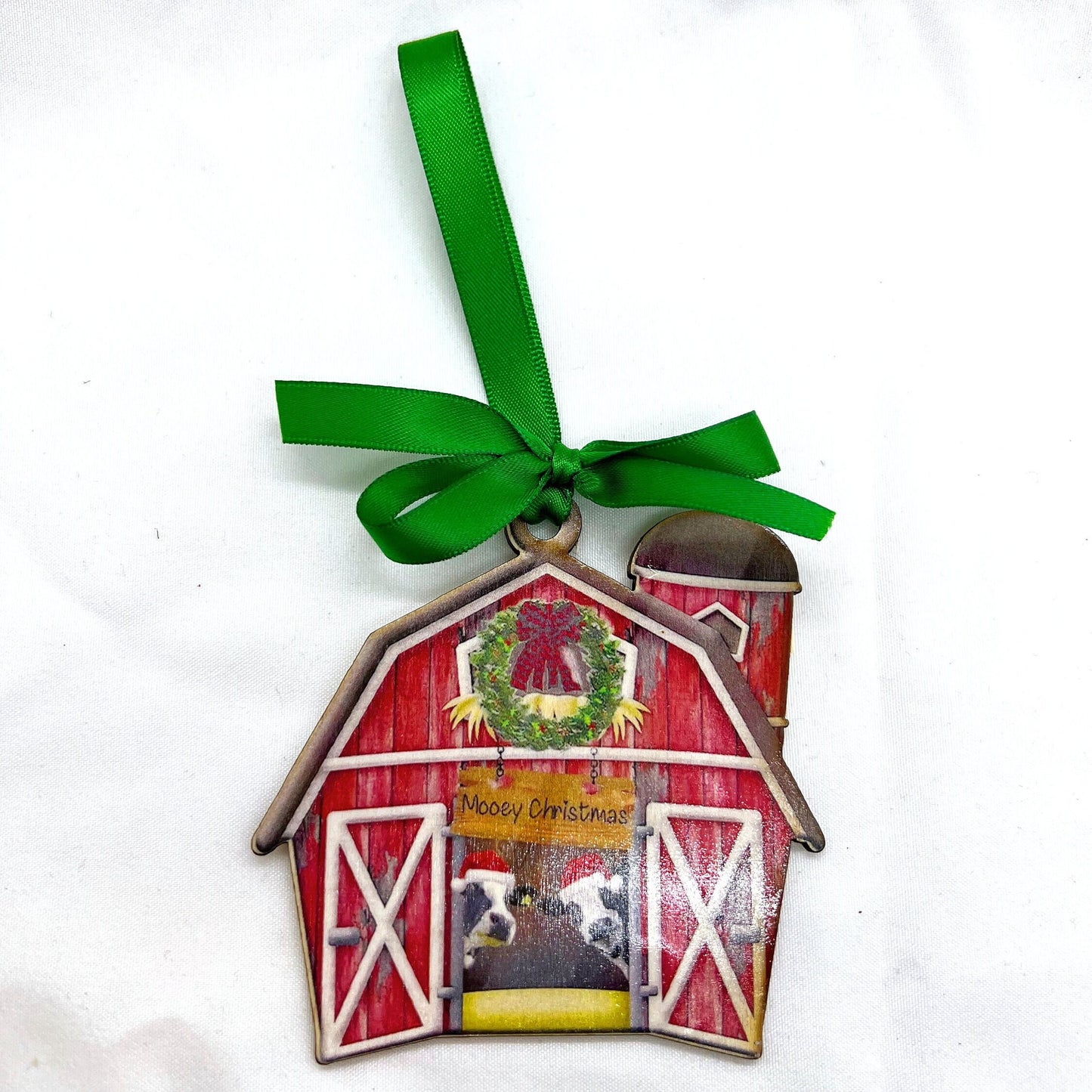 Red Barn Ornament - Farm Ornament, Christmas Ornament, Holiday Ornament, Farmer Gift, Mooey Christmas, Red Barn, Cow Ornament, Sublimation - Rhythms of Grace Creative