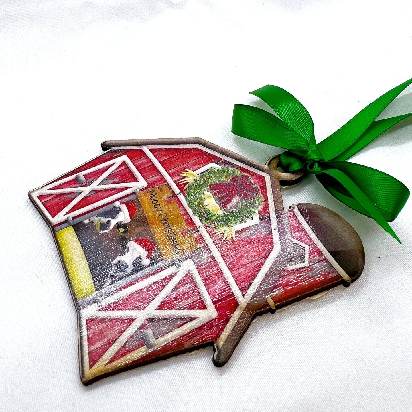 Red Barn Ornament - Farm Ornament, Christmas Ornament, Holiday Ornament, Farmer Gift, Mooey Christmas, Red Barn, Cow Ornament, Sublimation - Rhythms of Grace Creative