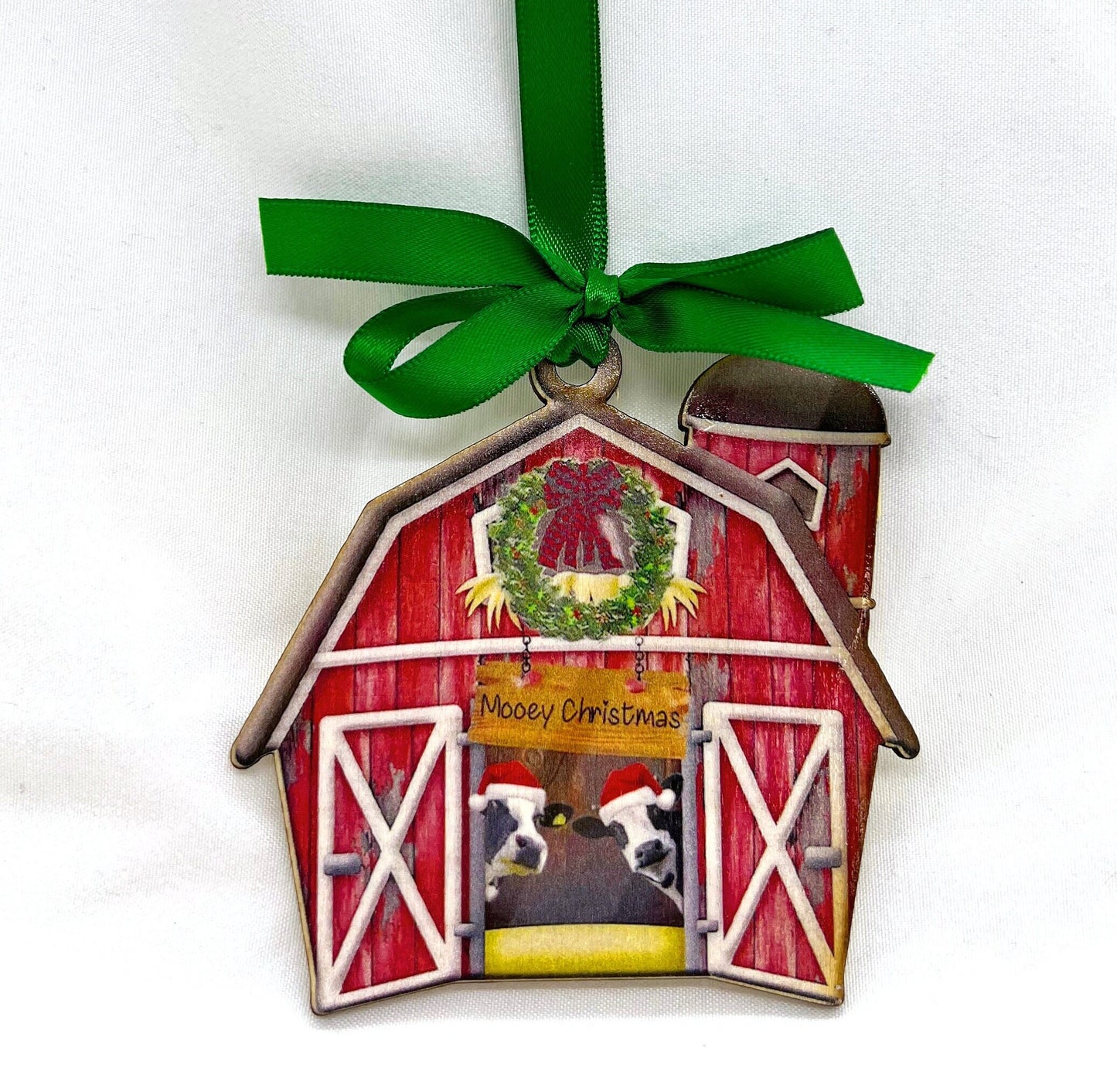 Red Barn Ornament - Farm Ornament, Christmas Ornament, Holiday Ornament, Farmer Gift, Mooey Christmas, Red Barn, Cow Ornament, Sublimation - Rhythms of Grace Creative