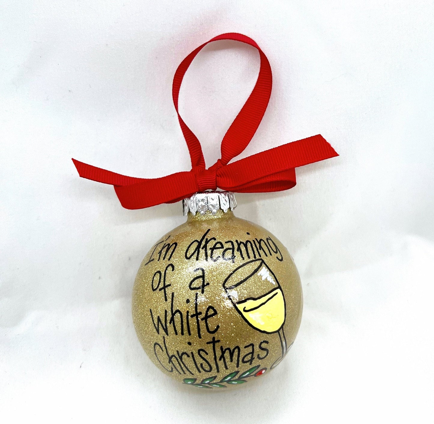 I'm Dreaming of a White Christmas Ornament - White Wine, Christmas Ornament, Holiday Ornament, Wine Glass, Ornament Exchange, Wine Lover - Rhythms of Grace Creative