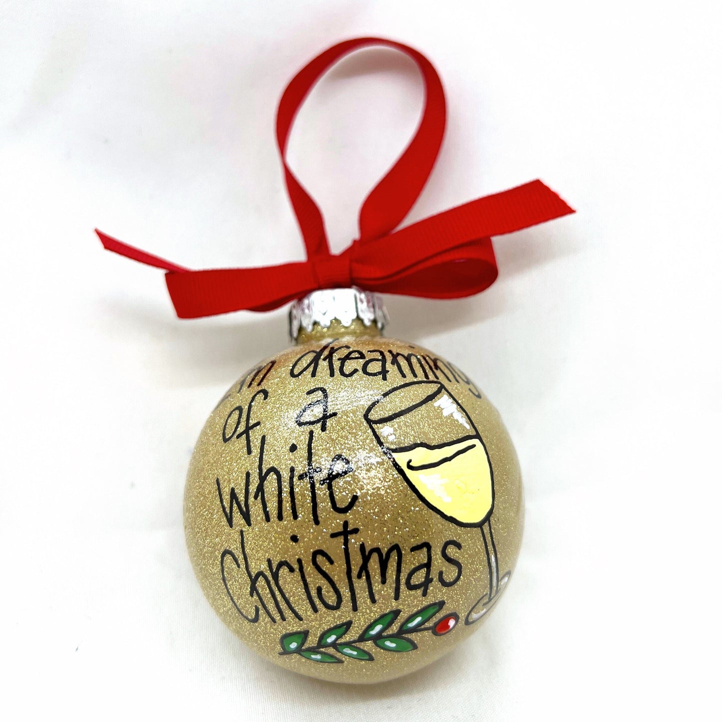 I'm Dreaming of a White Christmas Ornament - White Wine, Christmas Ornament, Holiday Ornament, Wine Glass, Ornament Exchange, Wine Lover - Rhythms of Grace Creative