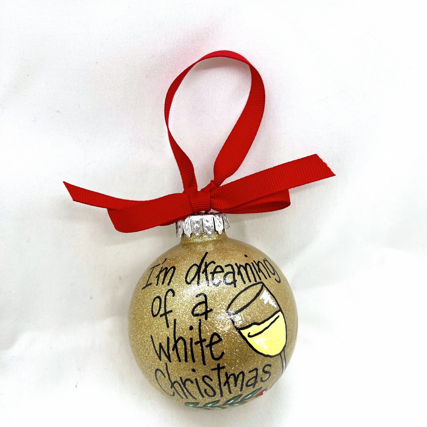 I'm Dreaming of a White Christmas Ornament - White Wine, Christmas Ornament, Holiday Ornament, Wine Glass, Ornament Exchange, Wine Lover - Rhythms of Grace Creative