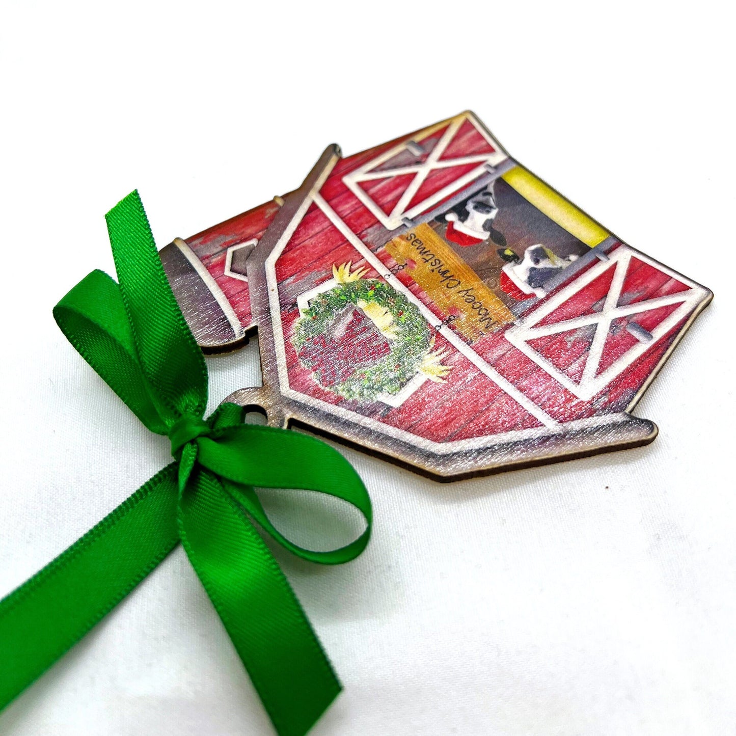 Red Barn Ornament - Farm Ornament, Christmas Ornament, Holiday Ornament, Farmer Gift, Mooey Christmas, Red Barn, Cow Ornament, Sublimation - Rhythms of Grace Creative