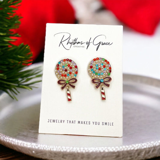 Lollipop Earrings, Christmas Candy, Christmas Earrings, Christmas Jewelry, Christmas Jewelry, Handmade Earrings, Lollipop Jewelry, Lollipops - Rhythms of Grace Creative