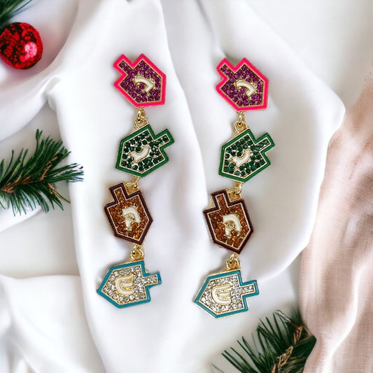 Spin & Sparkle: Rhinestone Dreidel Hanukkah Earrings – Festive Holiday Glam! - Rhythms of Grace Creative