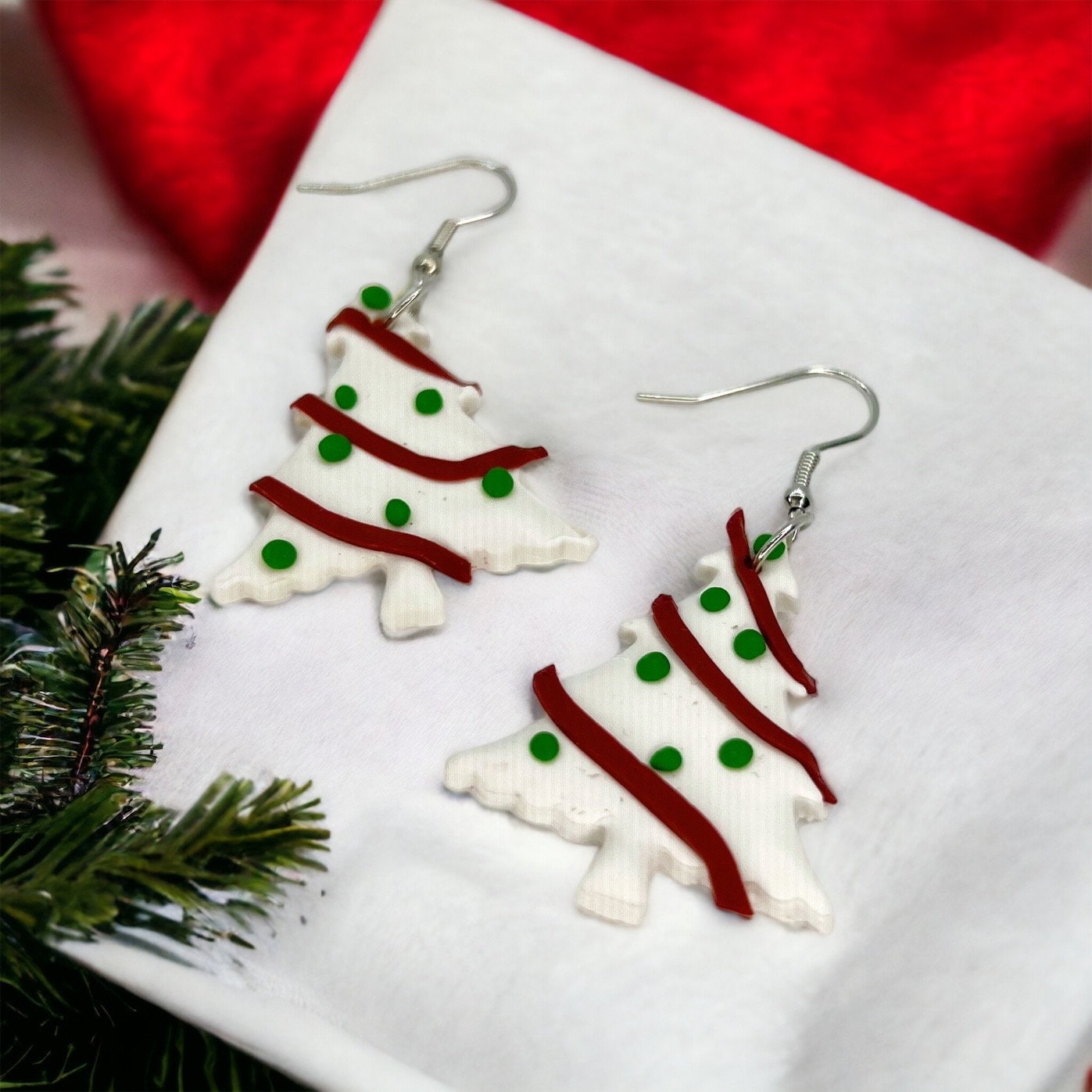 Christmas Tree Earrings, Christmas Tree Snack Cake, Christmas Earrings, Christmas Jewelry, Little Debbie Snack Cake, Handmade Earrings - Rhythms of Grace Creative