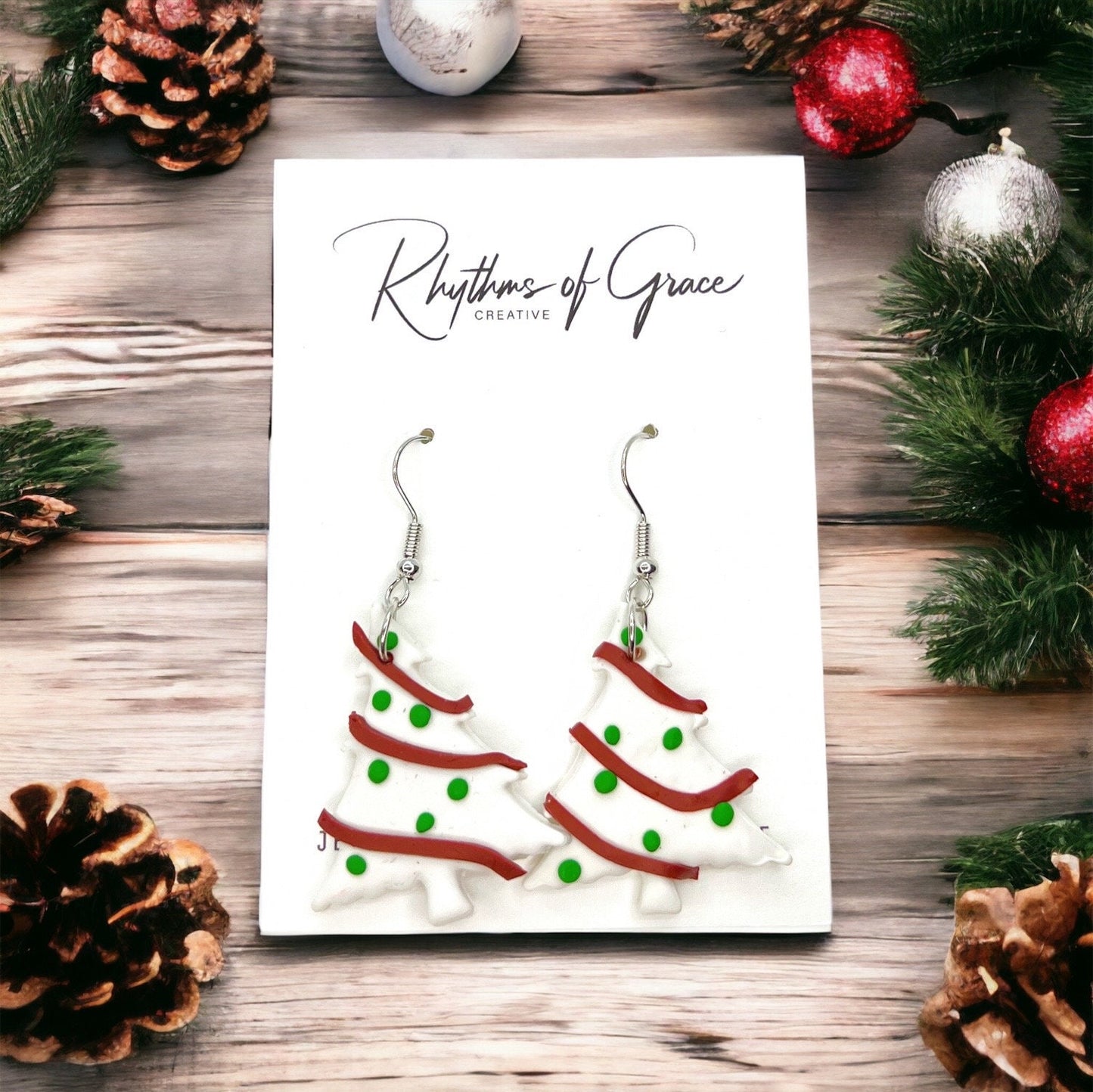Christmas Tree Earrings, Christmas Tree Snack Cake, Christmas Earrings, Christmas Jewelry, Little Debbie Snack Cake, Handmade Earrings - Rhythms of Grace Creative