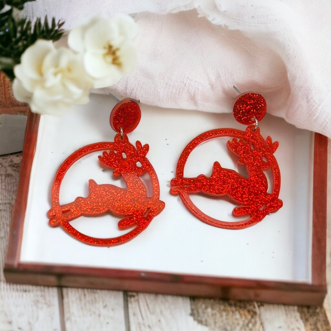Reindeer Earrings - Christmas Earrings, Reindeer Costume, Christmas Jewelry, Handmade Earrings, Rudolph the Red Nosed Reindeer, Rudolph - Rhythms of Grace Creative