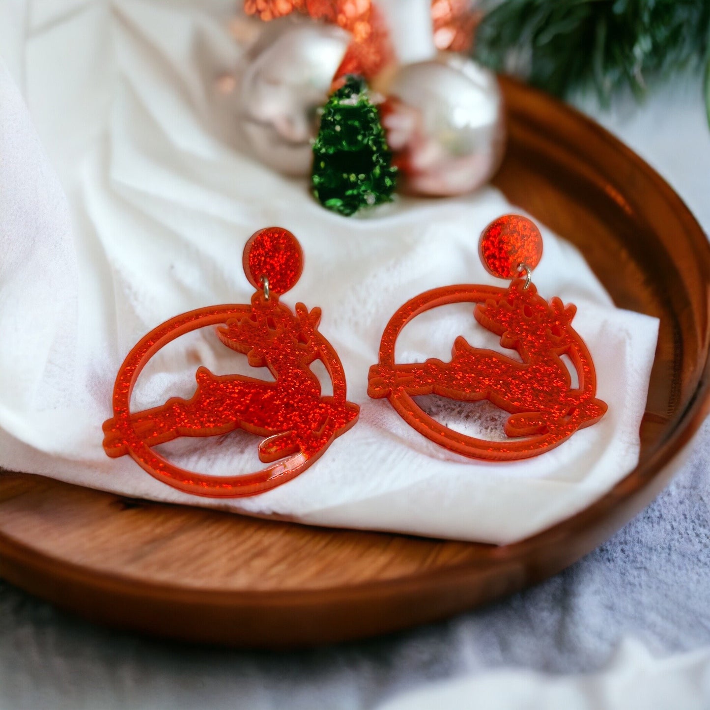 Reindeer Earrings - Christmas Earrings, Reindeer Costume, Christmas Jewelry, Handmade Earrings, Rudolph the Red Nosed Reindeer, Rudolph - Rhythms of Grace Creative