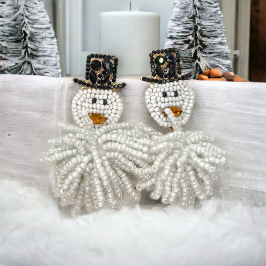 Snowman Earrings - Beaded Christmas Earrings, Beaded Earrings, Christmas Jewelry, Handmade Earrings, Frosty the Snowman, Snowman Accessories
