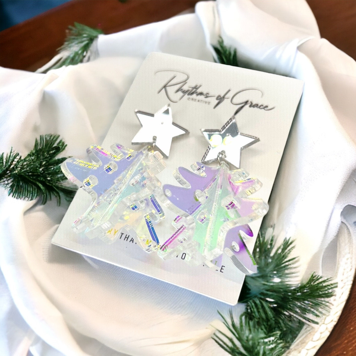 Sparkle & Shine: Holographic Christmas Tree Earrings!✨ - Rhythms of Grace Creative