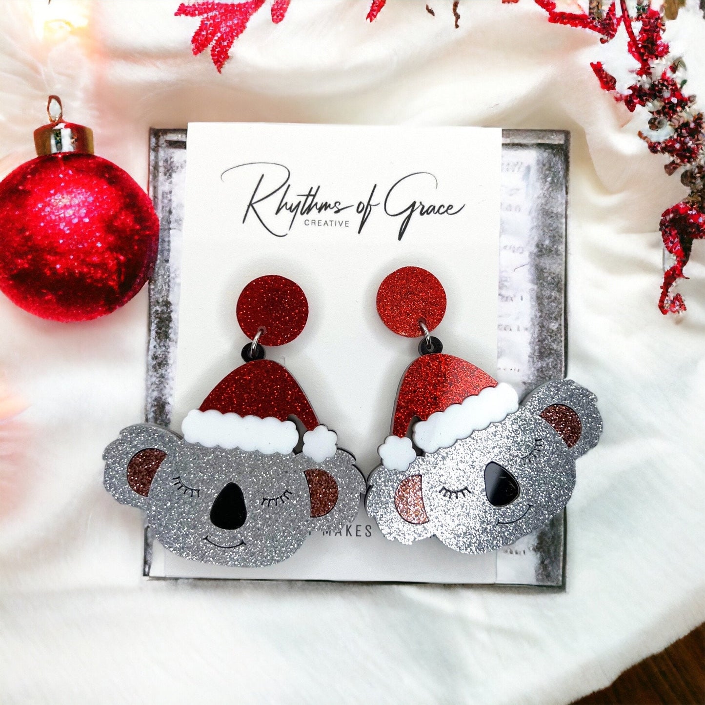 Aussie Christmas Cheer: Santa Koala Holiday Earrings - Rhythms of Grace Creative