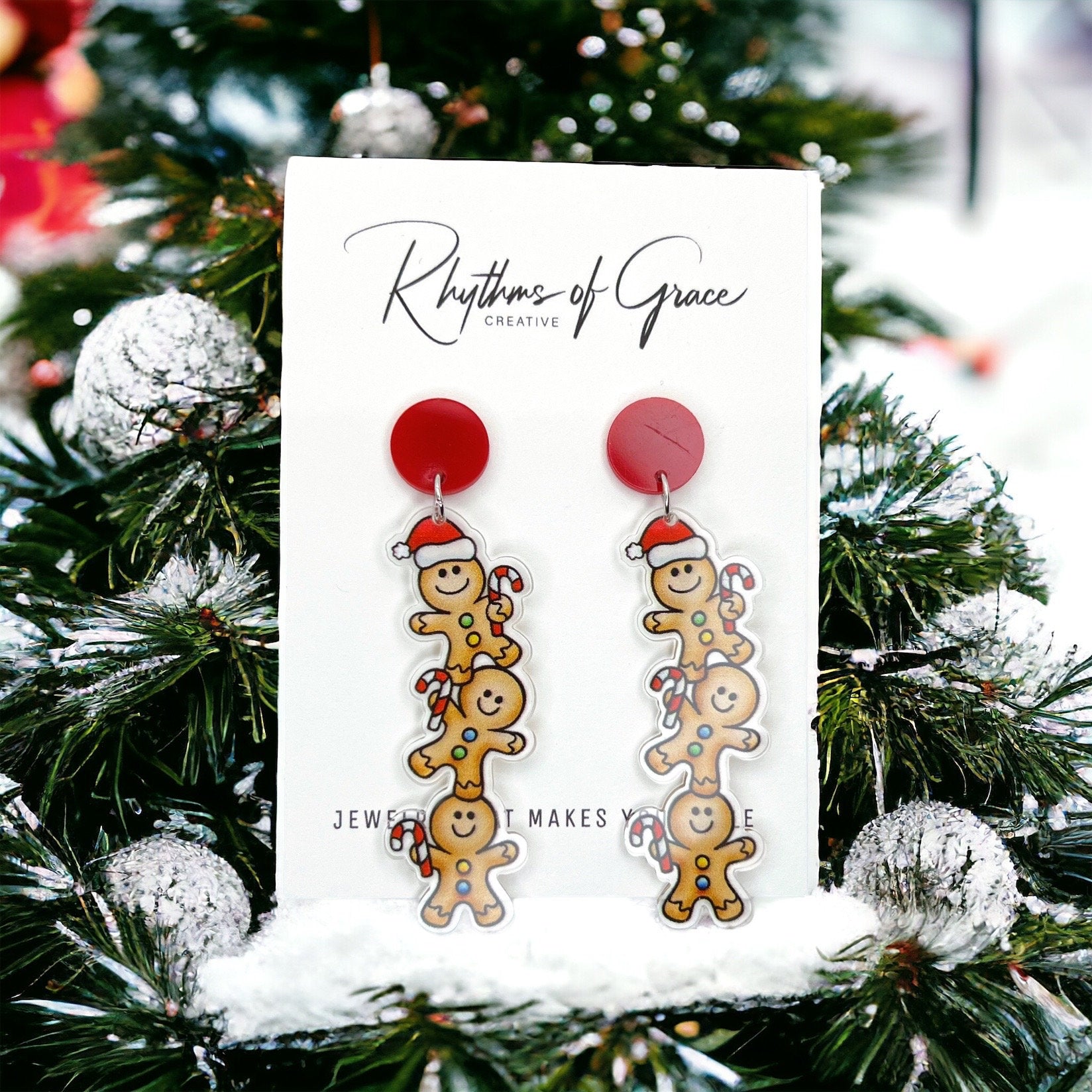 Gingerbread Men Earrings - Christmas Earrings, Gingerbread Earrings, Christmas Jewelry, Christmas Jewelry, Handmade Earrings - Rhythms of Grace Creative