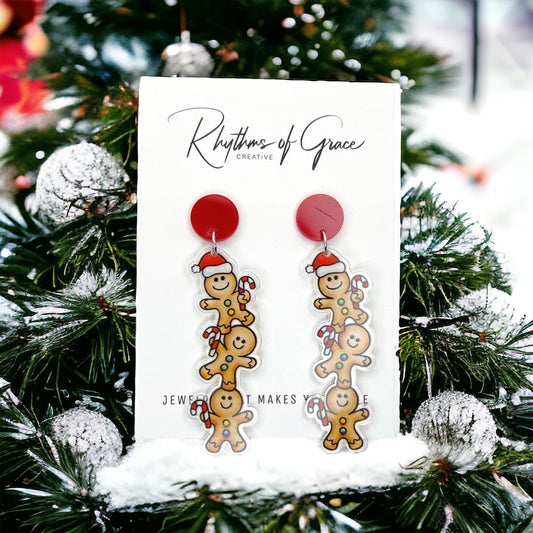 Gingerbread Men Earrings - Christmas Earrings, Gingerbread Earrings, Christmas Jewelry, Christmas Jewelry, Handmade Earrings - Rhythms of Grace Creative