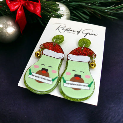 Avocado Earrings, Christmas Earrings, Taco Tuesday, Christmas Jewelry, Avocado Jewelry, Handmade Earrings, Santa Claus, Santa Hat, Guacamole