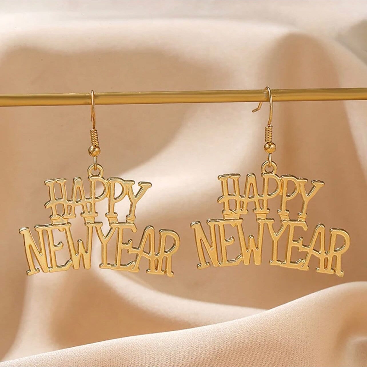Gold Dangle Happy New Year Dangle Earrings - Celebrate in Style! - Rhythms of Grace Creative