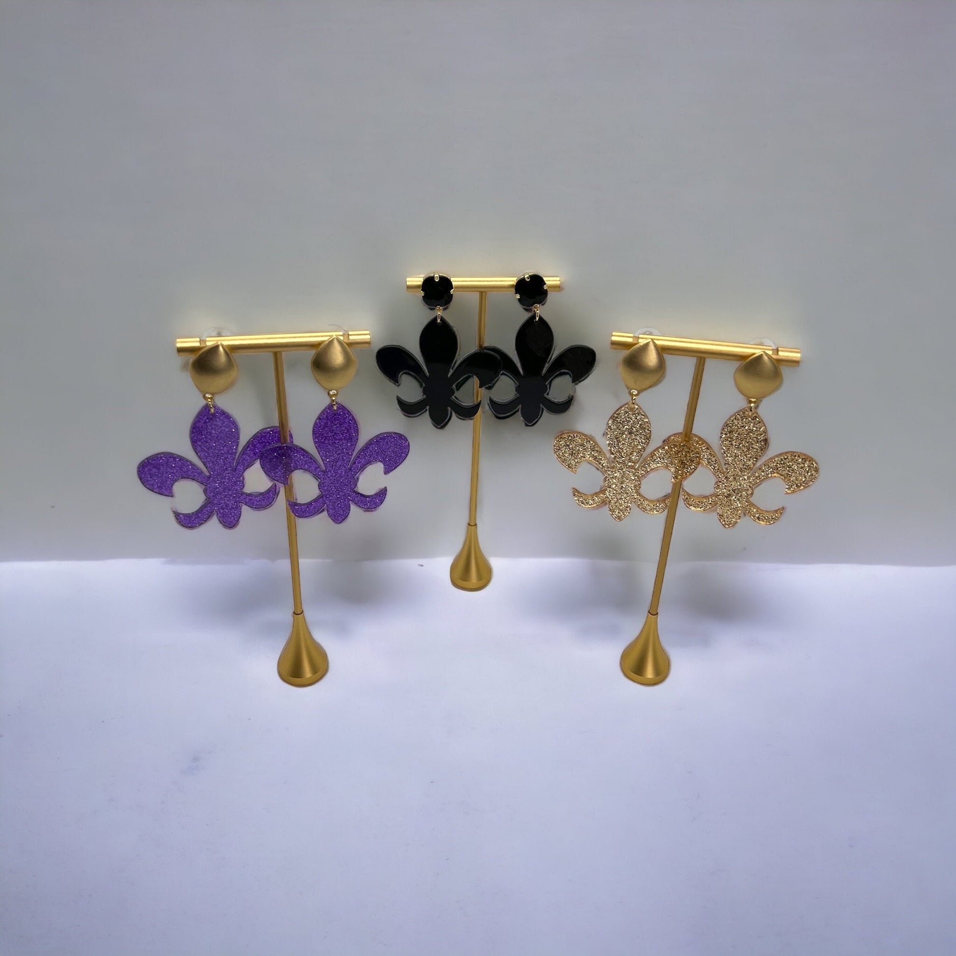 Fleur de lis Earrings - Purple and Gold, Black and Gold, Who Dat, New Orleans Saints, NOLA Saints, Louisiana Earrings