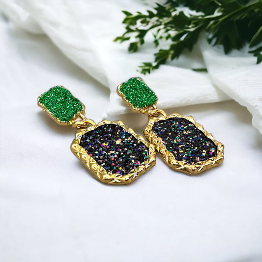 Mardi Gras Earrings - Handmade Jewelry, Rhinestone Earrings, New Orleans, NOLA, Purple Green Gold, Mardi Gras Jewelry, Parade Outfit