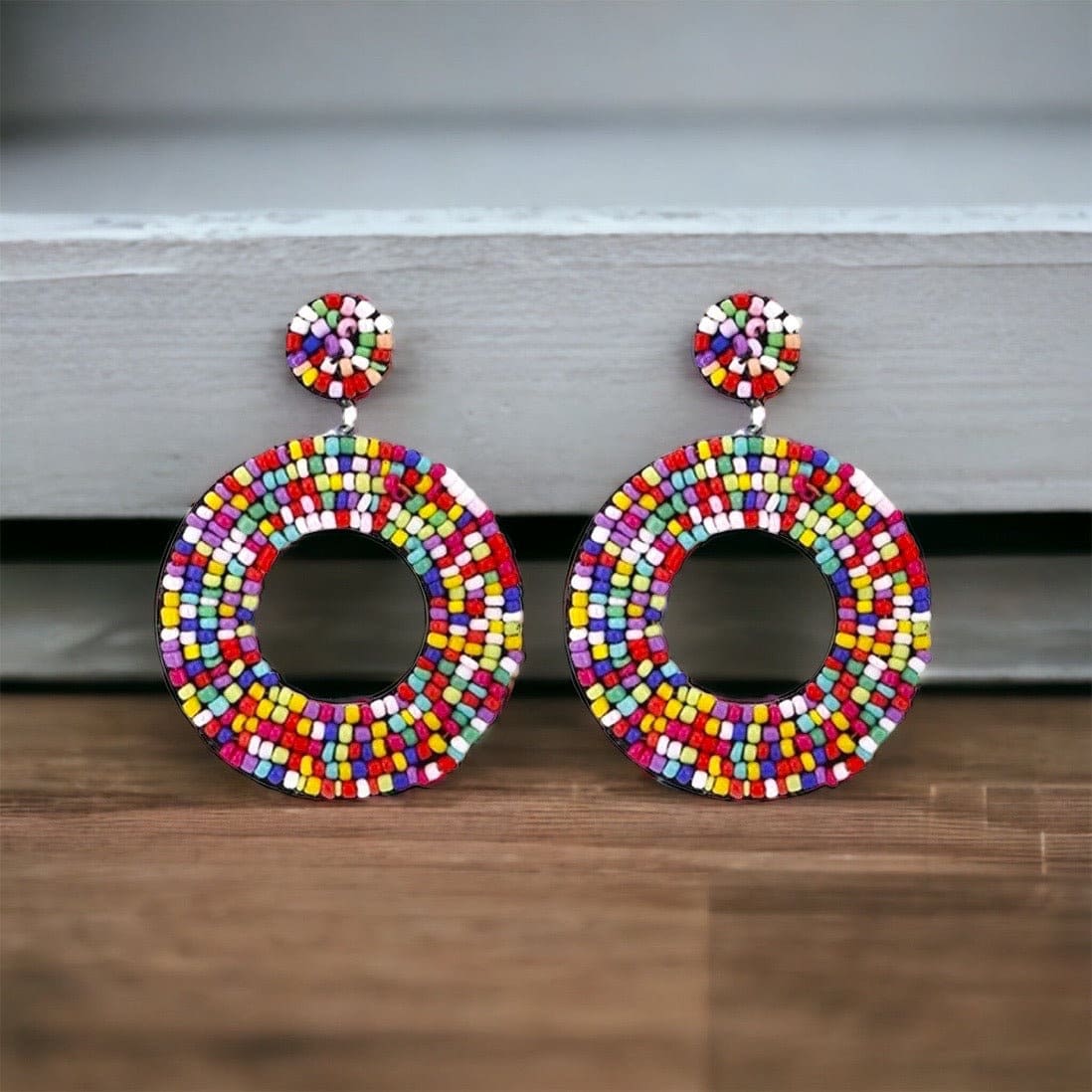 Colorful Boho Earrings - Festival Outfit, Boho Earrings, Bohemian Style, Rainbow Beaded, Rainbow Earrings, Beaded Accessories