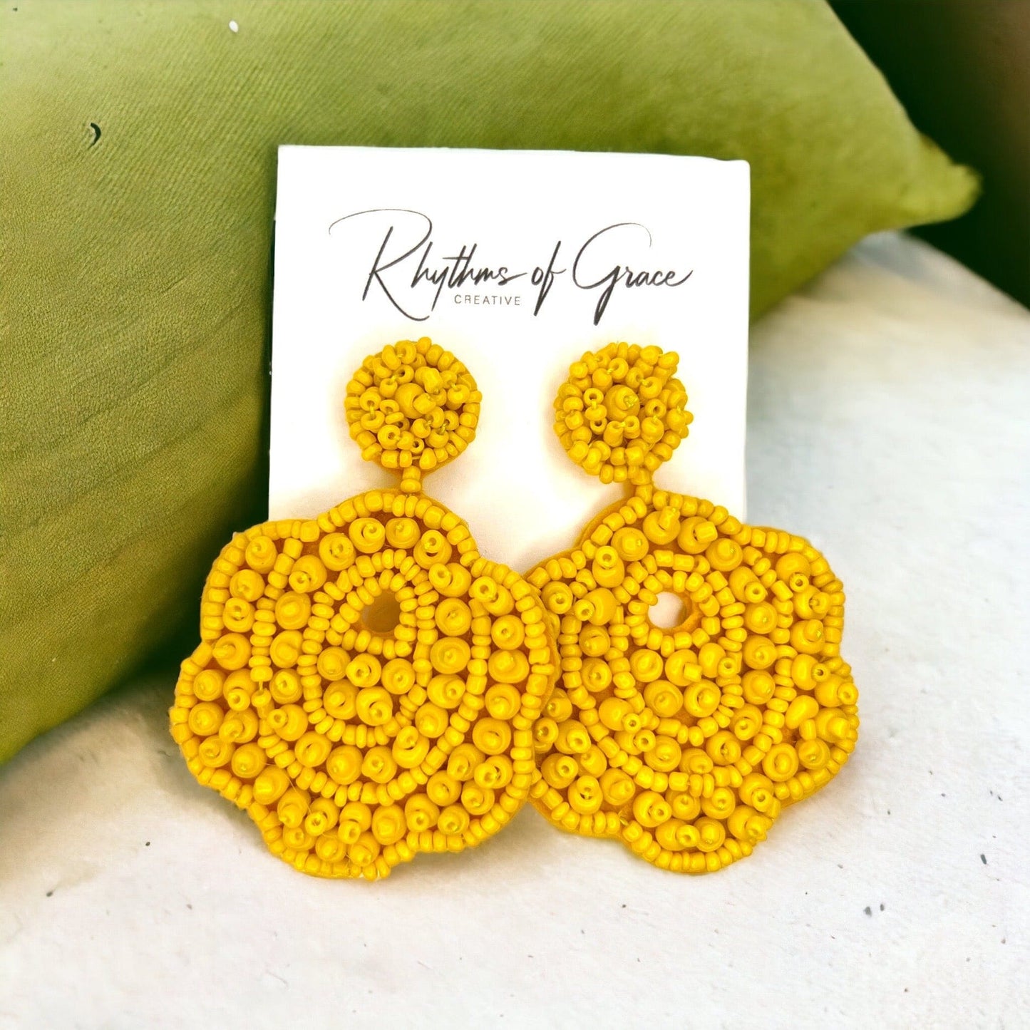 Beaded Flower Earrings - Boho Earrings, Bohemian Style, Kentucky Derby, Yellow Earrings, Handmade Jewelry