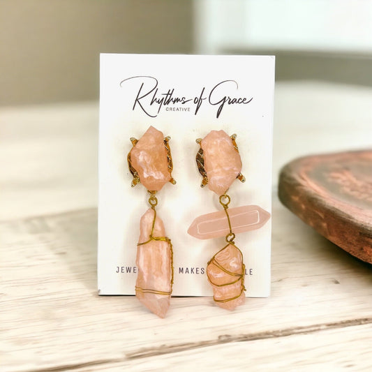 Peach Crystal Earrings - Gemstone Earrings, Peach Earrings, Handmade Earrings, Geode Accessories