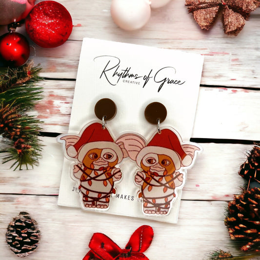 Gizmo Earrings - Gremlins, Handmade Jewelry, Gremlin Earrings, Gremlins Earrings, Handmade Earrings, Gizmo the Gremlin, Christmas Earrings - Rhythms of Grace Creative