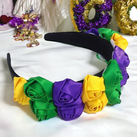 Flaunt Your Festive Flair: Mardi Gras Rose Headband - Rhythms of Grace Creative