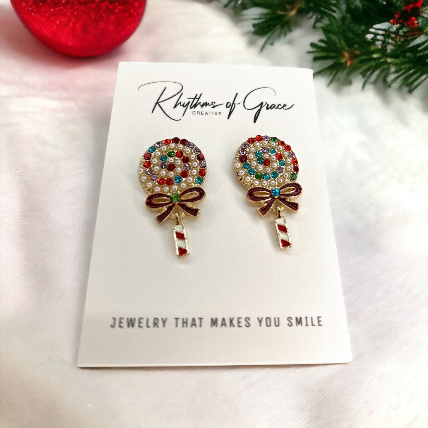 Lollipop Earrings, Christmas Candy, Christmas Earrings, Christmas Jewelry, Christmas Jewelry, Handmade Earrings, Lollipop Jewelry, Lollipops - Rhythms of Grace Creative