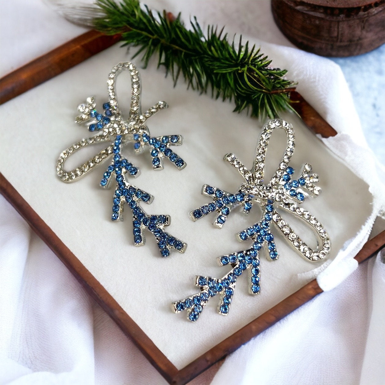 Frozen Earrings, Christmas Bow, Christmas Earrings, Christmas Jewelry, Christmas Rhinestones, Handmade Earrings, Bow Accessories - Rhythms of Grace Creative