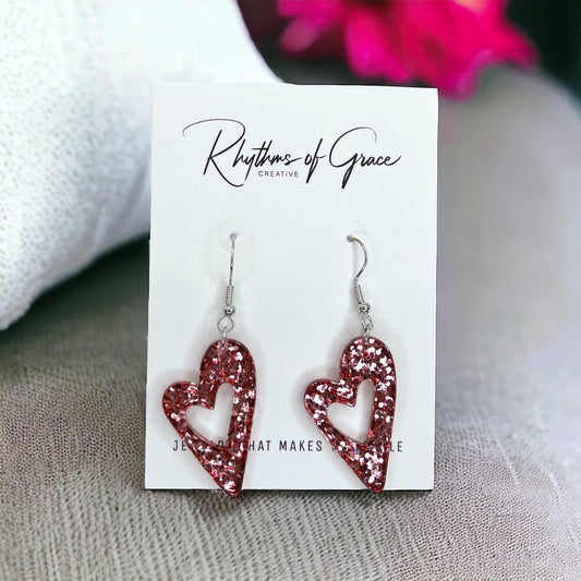 Sparkle & Shine: Pink Glitter Heart Dangle Earrings for Lovebirds! - Rhythms of Grace Creative
