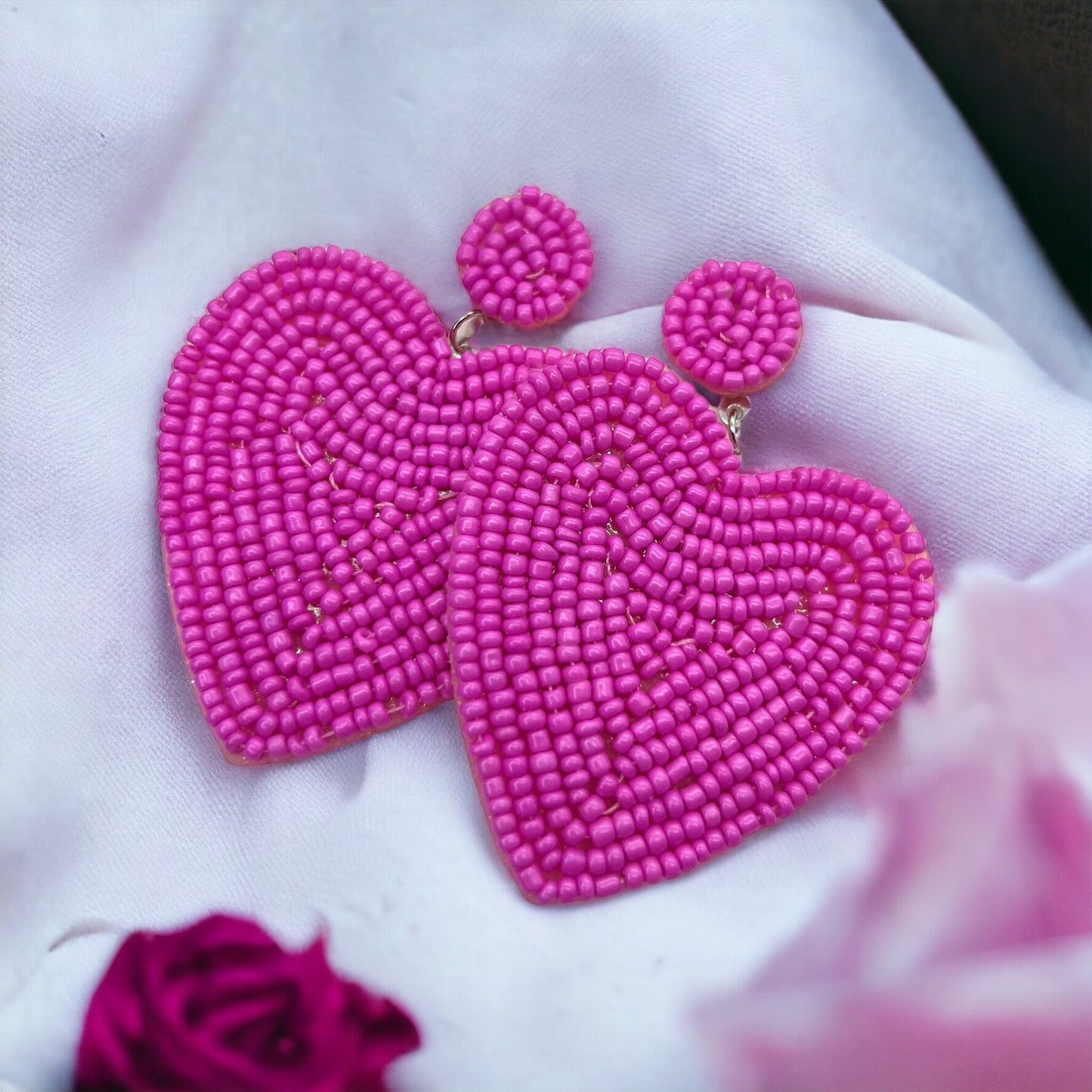 Love at First Dangle: Oversized Hot Pink Heart Beaded Earrings! - Rhythms of Grace Creative