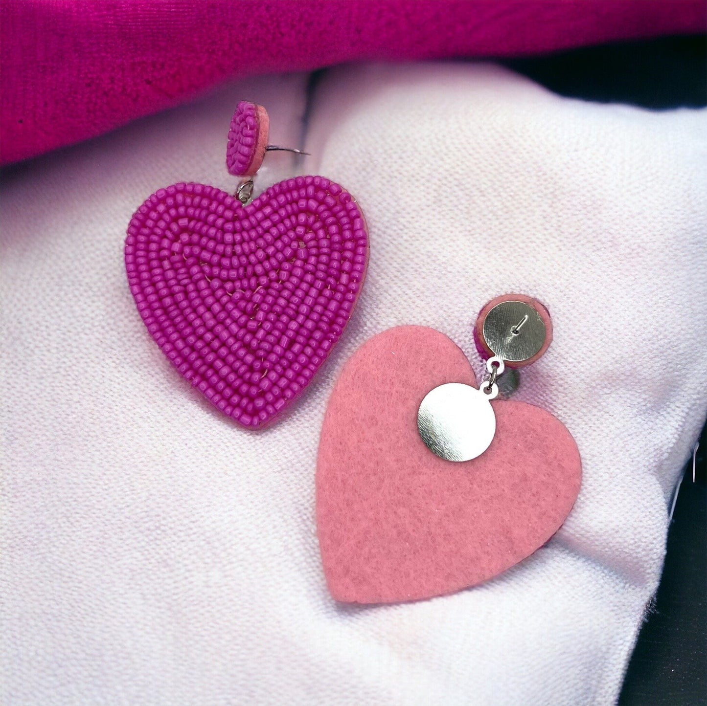 Love at First Dangle: Oversized Hot Pink Heart Beaded Earrings! - Rhythms of Grace Creative