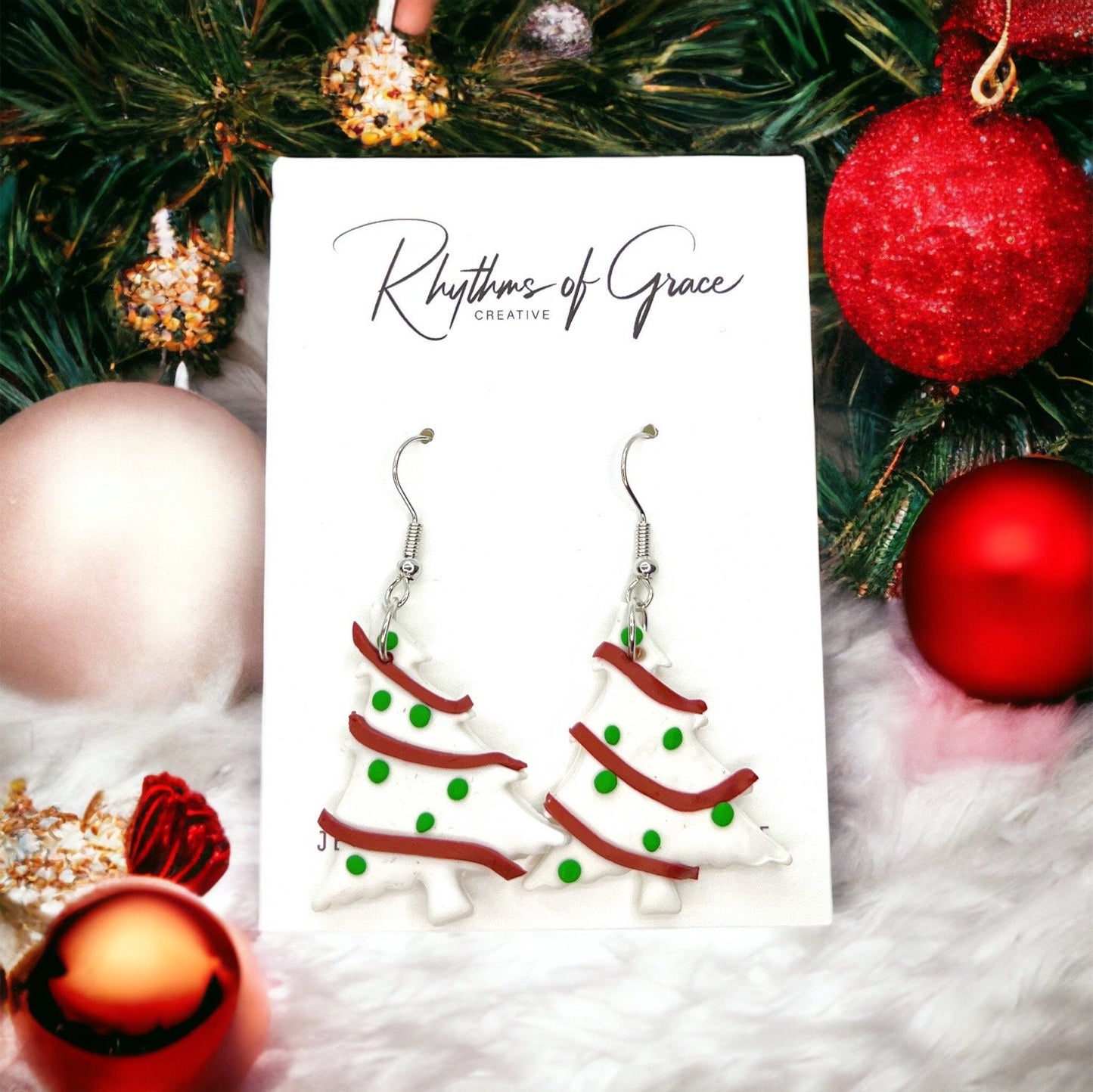 Christmas Tree Earrings, Christmas Tree Snack Cake, Christmas Earrings, Christmas Jewelry, Little Debbie Snack Cake, Handmade Earrings - Rhythms of Grace Creative