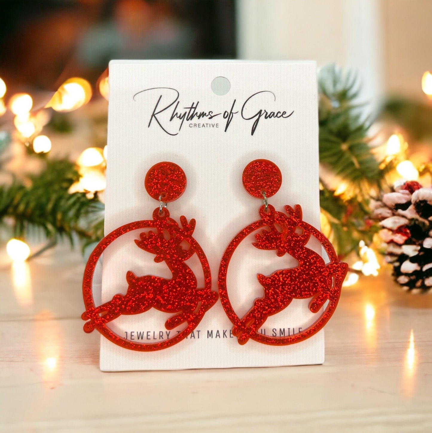 Reindeer Earrings - Christmas Earrings, Reindeer Costume, Christmas Jewelry, Handmade Earrings, Rudolph the Red Nosed Reindeer, Rudolph - Rhythms of Grace Creative