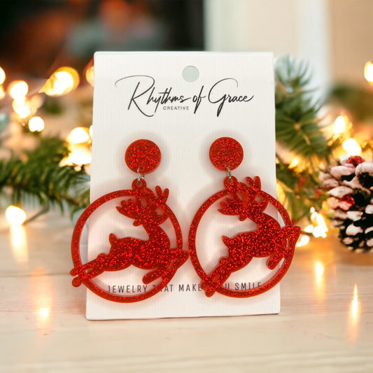 Reindeer Earrings - Christmas Earrings, Reindeer Costume, Christmas Jewelry, Handmade Earrings, Rudolph the Red Nosed Reindeer, Rudolph