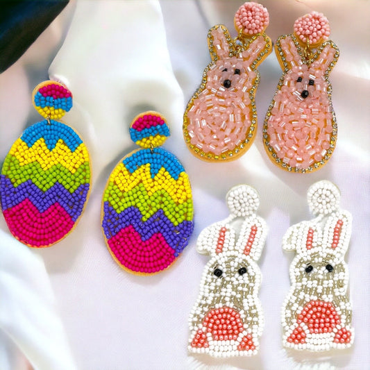 Beaded Easter Earrings - Happy Easter, Easter Bunny Earrings, Easter Accessories, Easter Egg, Beaded Accessories, Easter Basket, Rabbit