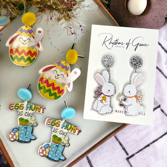 Easter Earrings - Happy Easter, Easter Bunny, Easter Accessories, Easter Egg, Easter Accessories, Easter Basket, Easter Hunt, Rabbit Earring