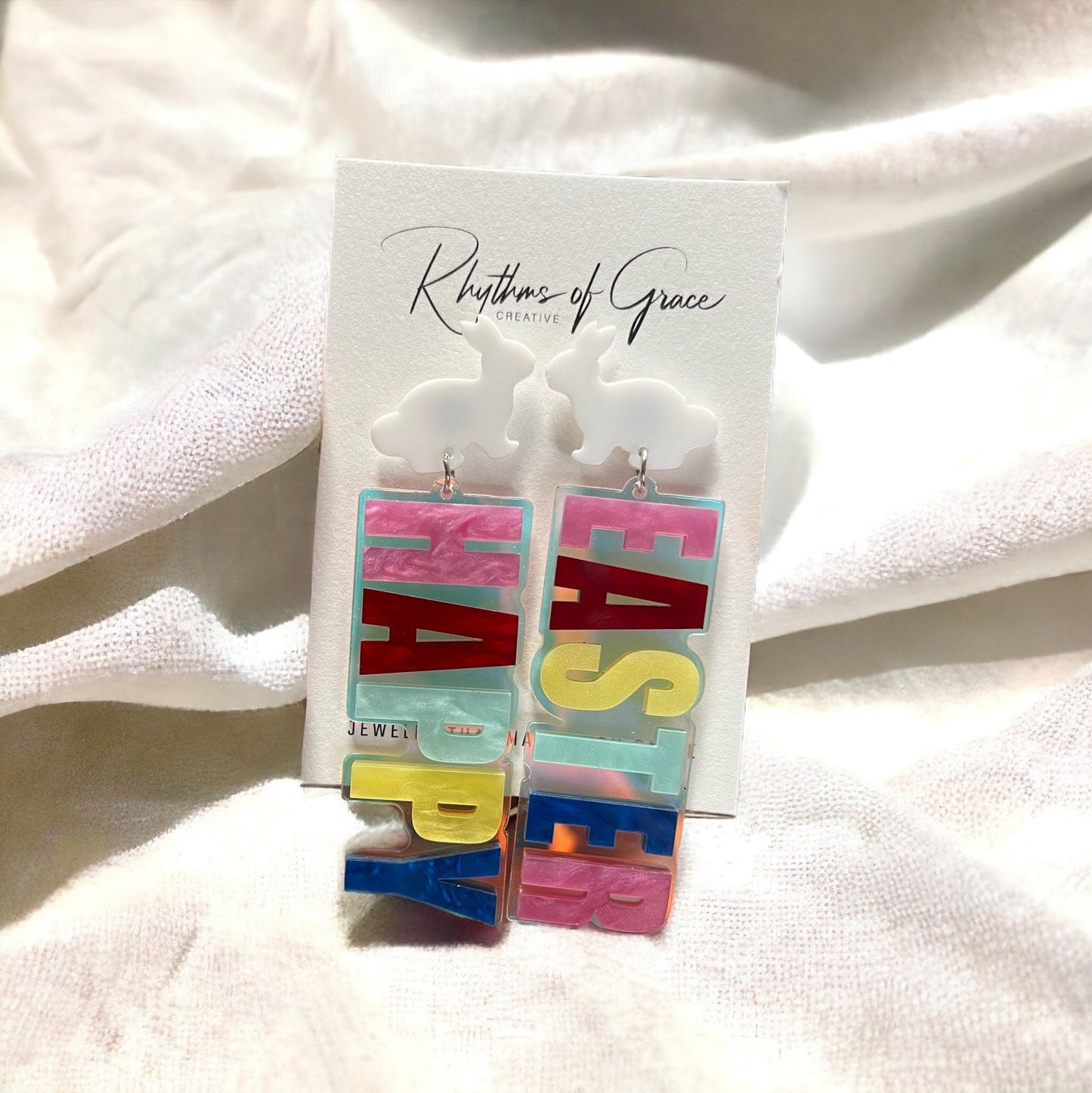 Hop Into Style: Vibrant Happy Easter Bunny Dangle Earrings! - Rhythms of Grace Creative
