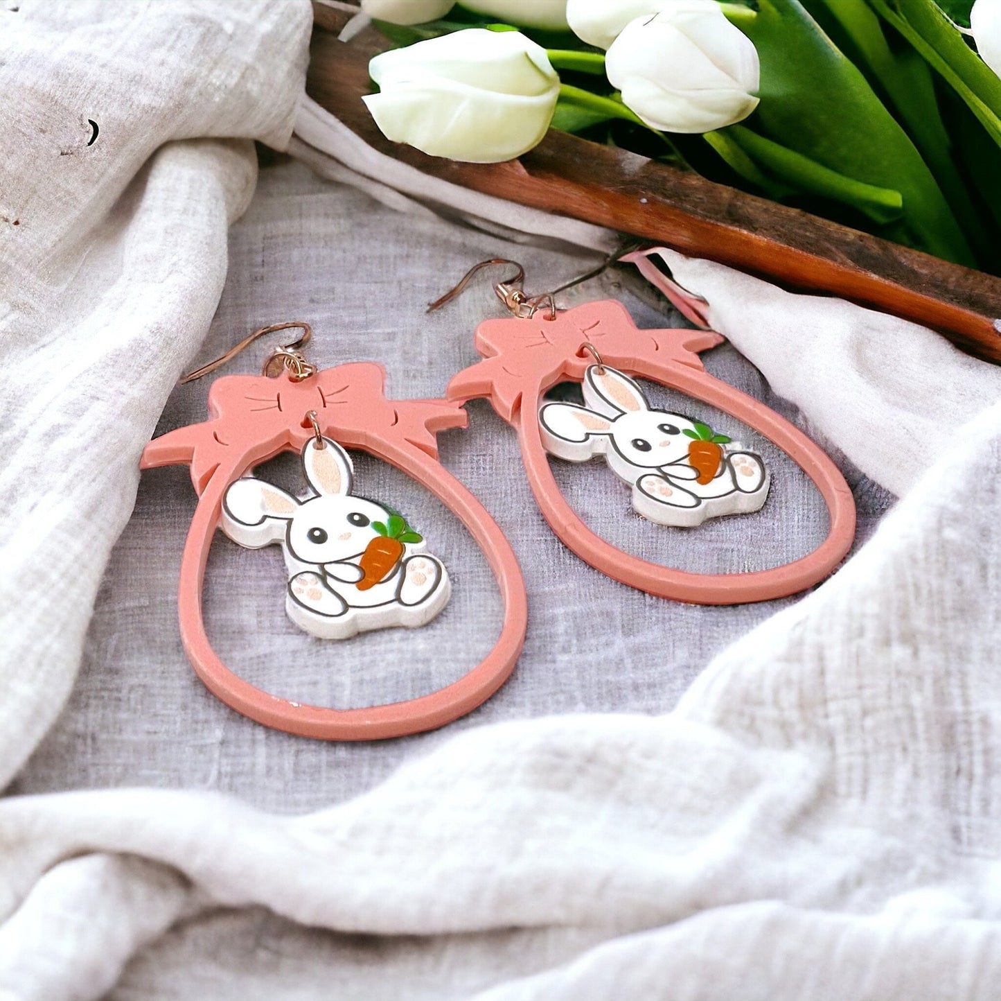Pink Bunny Dangle Earrings: Hop into Easter Fun with Sparkly Style! - Rhythms of Grace Creative