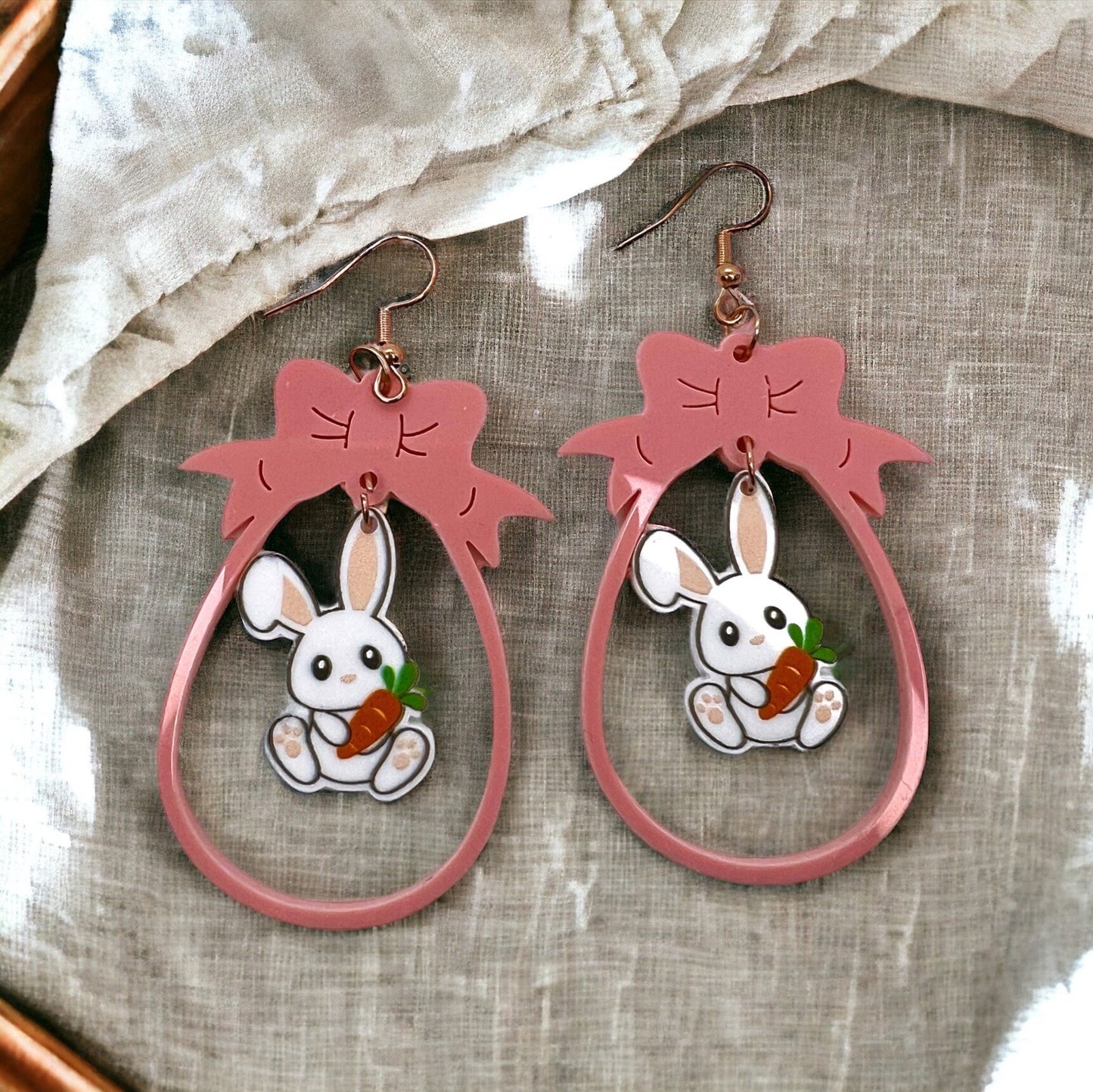 Pink Bunny Dangle Earrings: Hop into Easter Fun with Sparkly Style! - Rhythms of Grace Creative