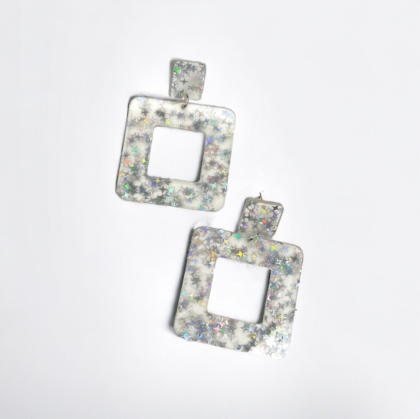 Sparkle & Shine: Silver & Clear Holographic Earrings - Rhythms of Grace Creative