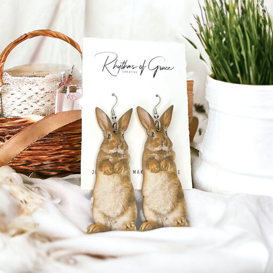 Whimsical Wooden Rabbit Earrings - Perfect for Easter Cheer! - Rhythms of Grace Creative