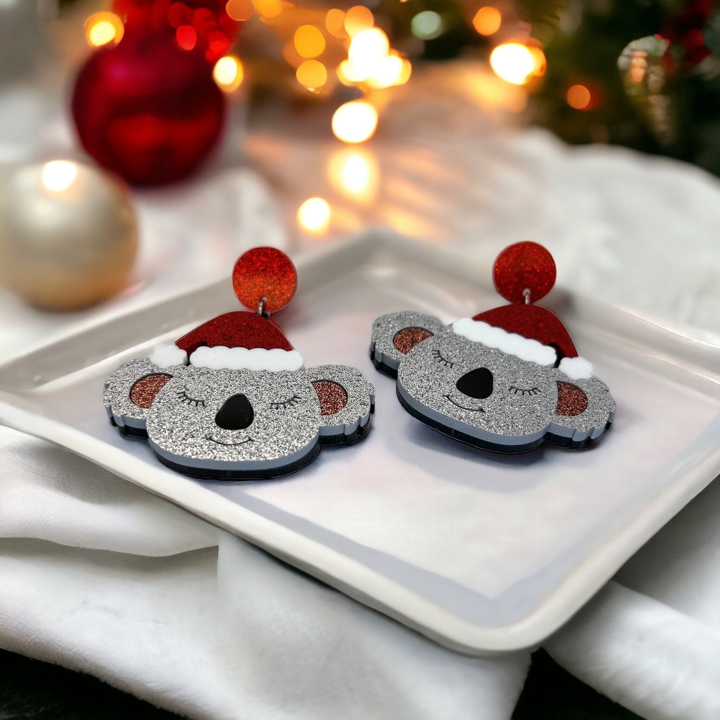 Aussie Christmas Cheer: Santa Koala Holiday Earrings - Rhythms of Grace Creative