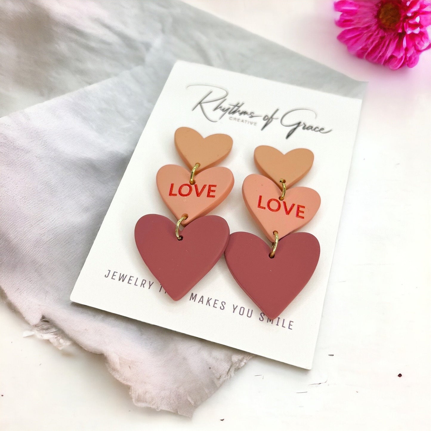 Love in Pink: Adorable Triple Heart Earrings for Every Occasion! - Rhythms of Grace Creative