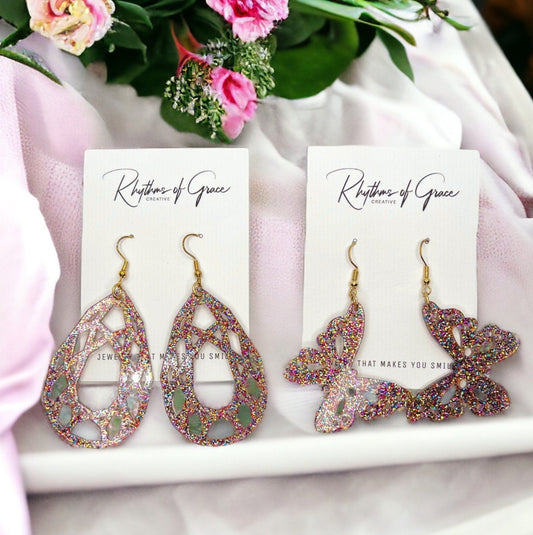 Enchanting Pink Glitter Earrings - Perfect Everyday Sparkle - Rhythms of Grace Creative