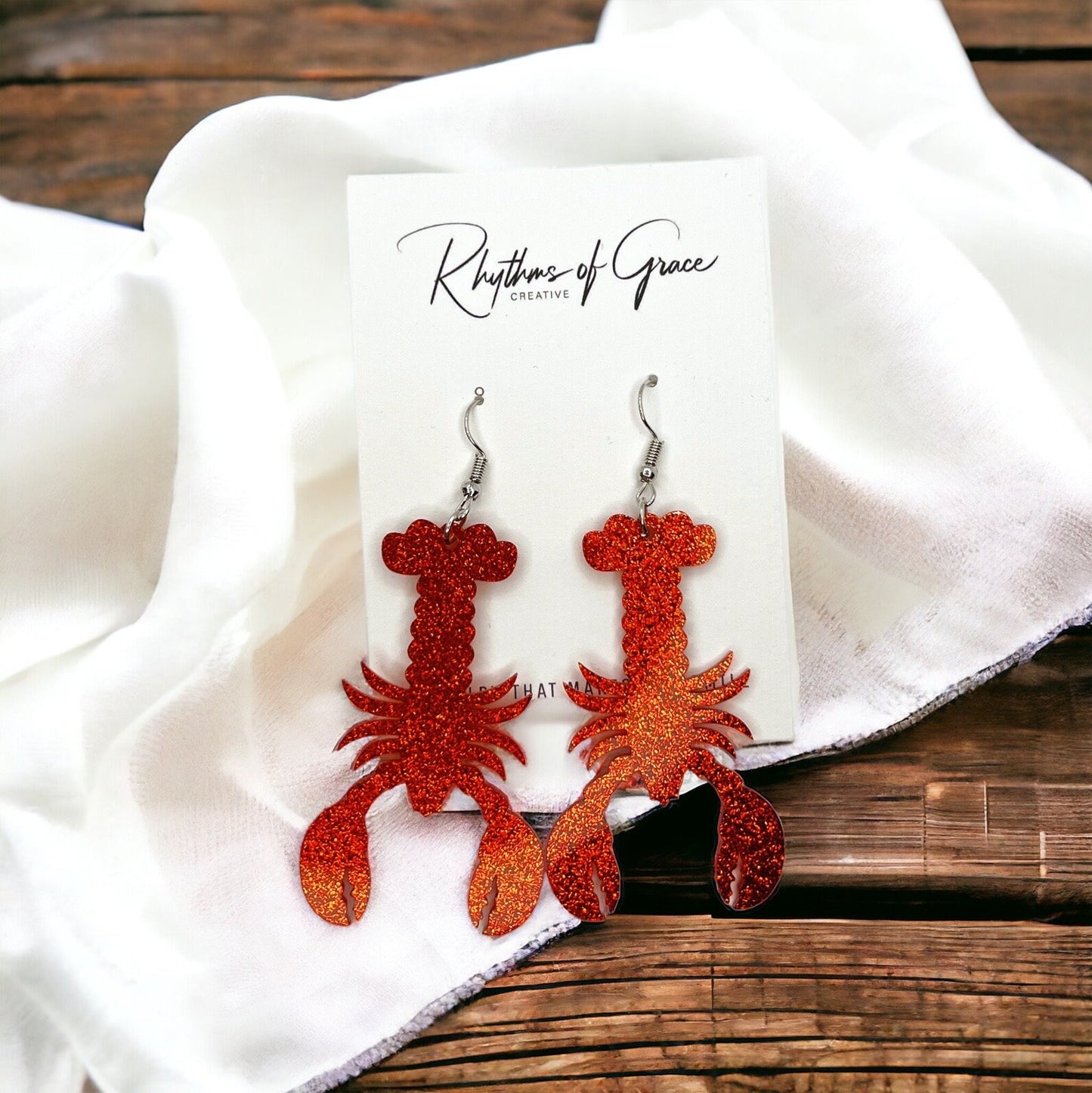 Catch the Cajun Vibe: Dazzling Red Glitter Crawfish Earrings! - Rhythms of Grace Creative