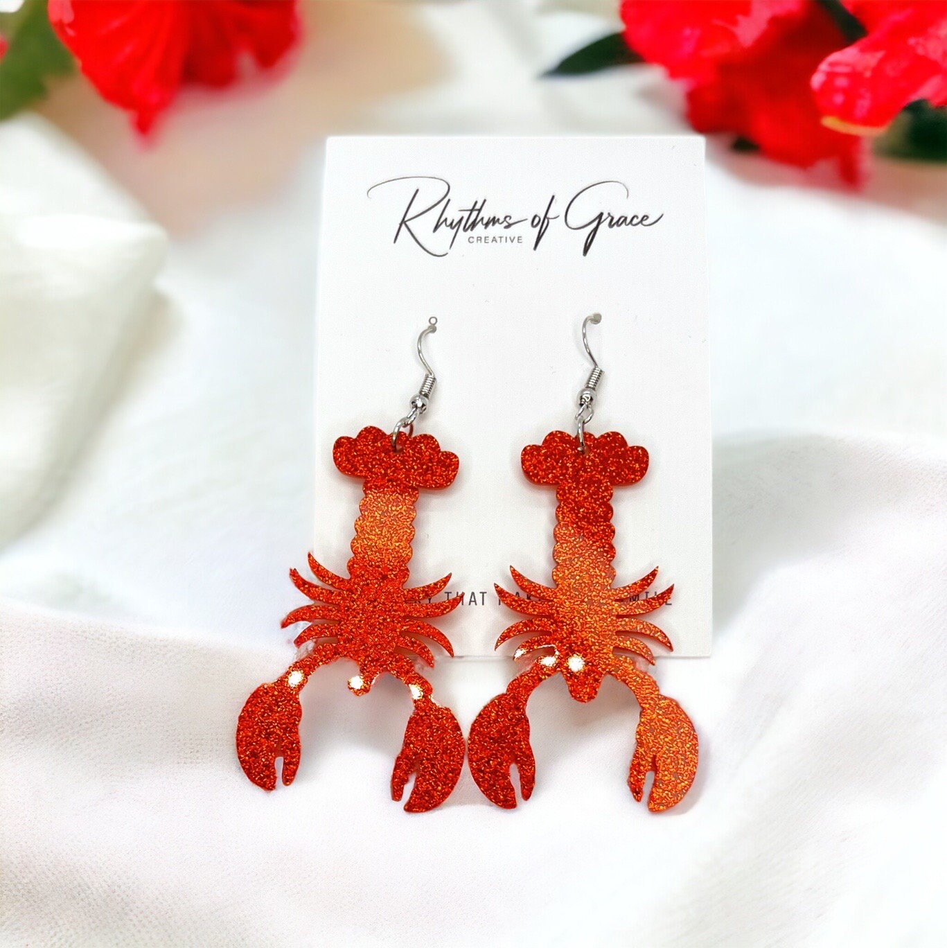Catch the Cajun Vibe: Dazzling Red Glitter Crawfish Earrings! - Rhythms of Grace Creative