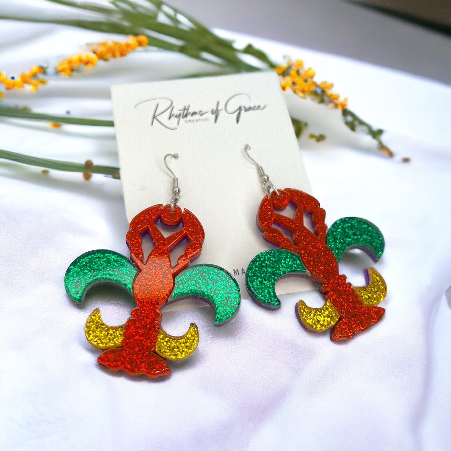 Dive into the Cajun Spirit with Fleur de Lis Crawfish Earrings! - Rhythms of Grace Creative