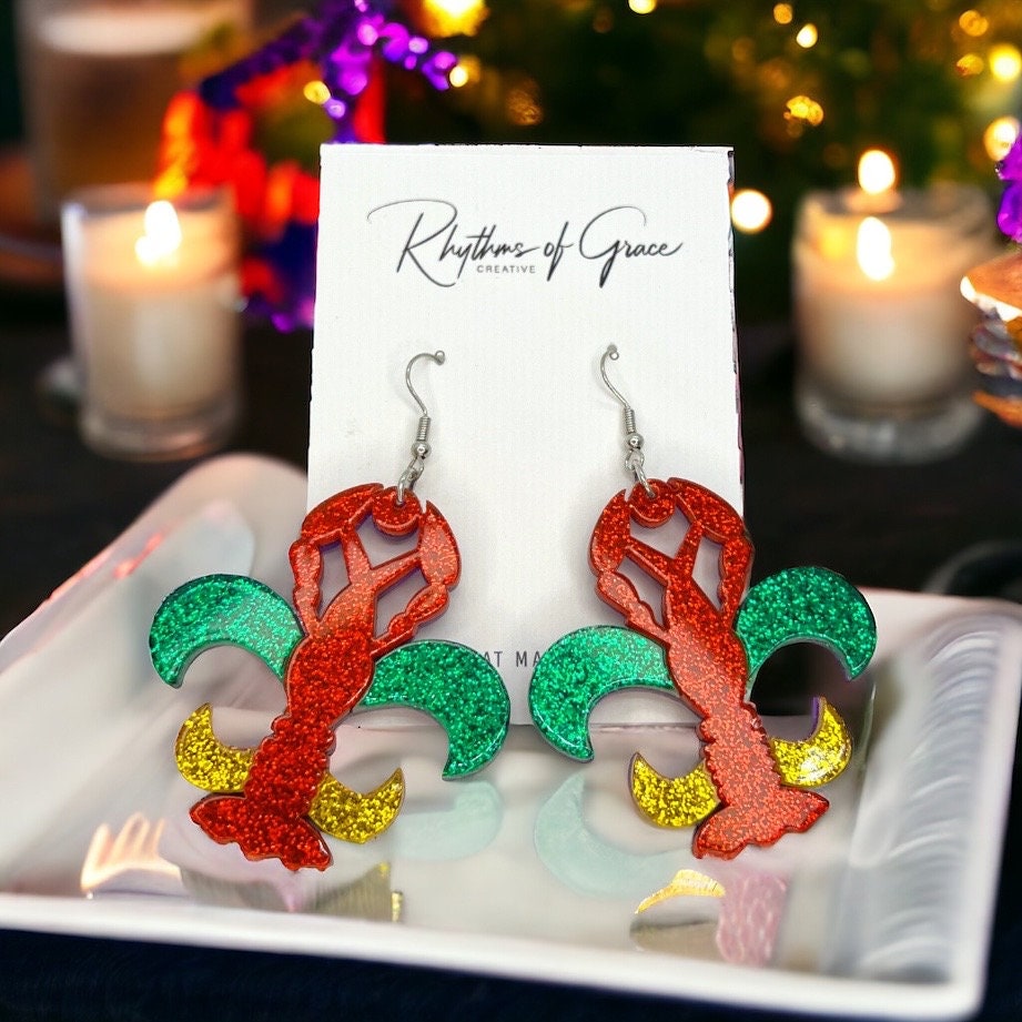 Dive into the Cajun Spirit with Fleur de Lis Crawfish Earrings! - Rhythms of Grace Creative
